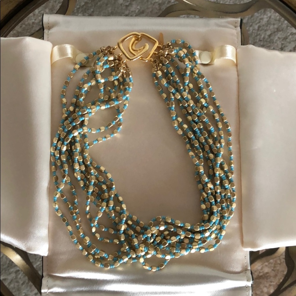 Kenneth Lane Turquoise and gold clap necklace
